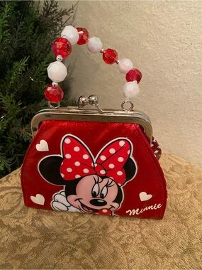 Disney Minnie Mouse Red Polka Dot Girls Beaded Handle Purse
